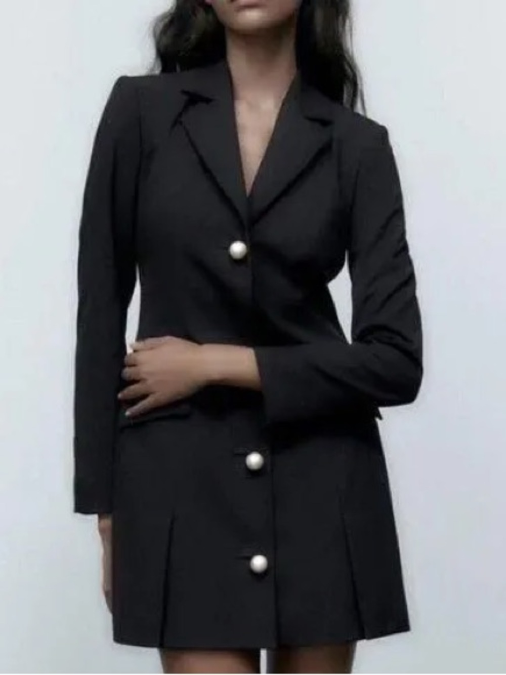 Classic Black Pearl-Button Blazer Dress - Women's Jacket